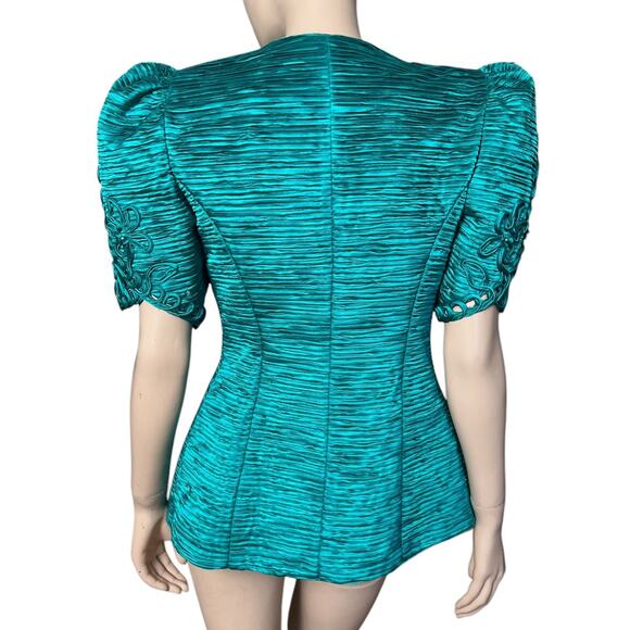 Lillie Rubin Vintage 80s Blouse Jacket Puffed Sleeves Snaps Front Closure Sz 10 - Picture 4 of 11